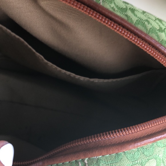 Coach lime green pouchette bag canvas CC signature print leather brown strap - Picture 4 of 6